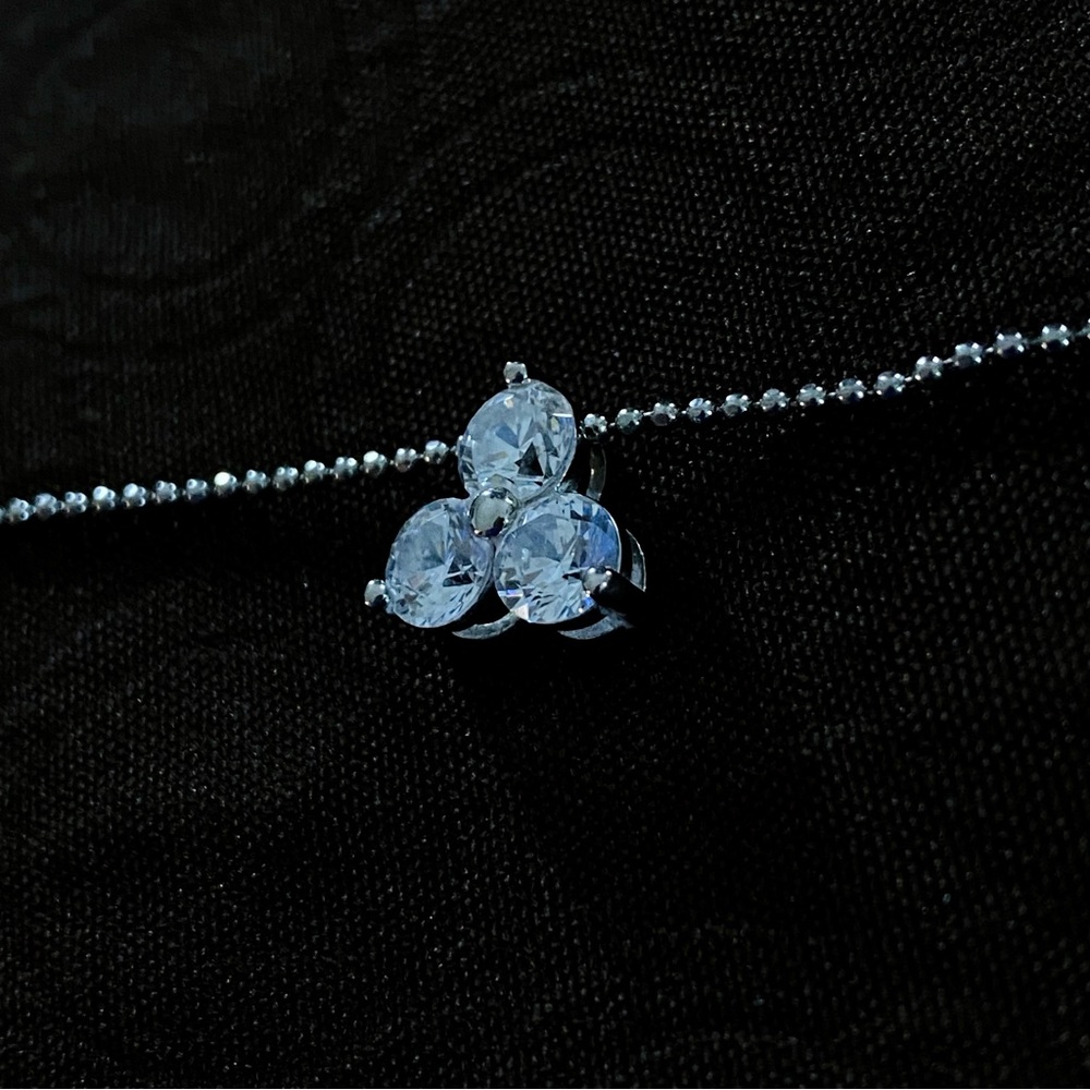 Silver-Tone Rhinestone Trio Pendant Sparkle Necklace - Picture 4 of 4